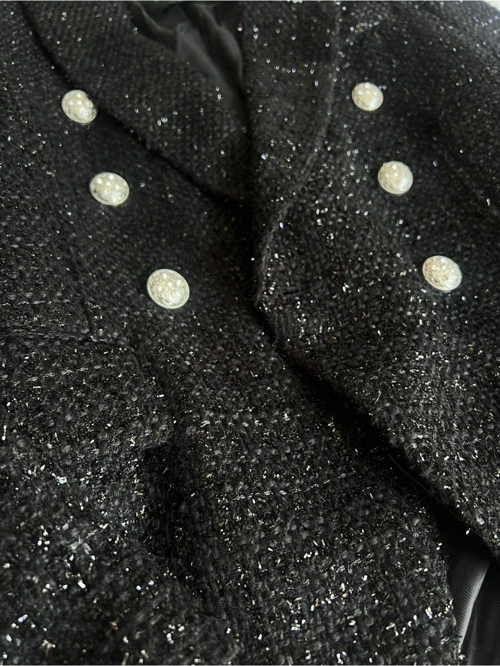 Dynamite Black Tweed Metallic-Thread Blazer with Matching High-waist Mini Skirt - Picture 3 of 7
